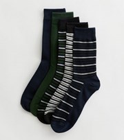 Jack & Jones 5 Pack Black Navy Khaki and Grey Stripe Ribbed Socks